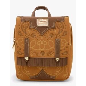 NEW Loungefly Cowgirl Western Minnie Mouse Cow Print Interior Cosplay Backpack‎